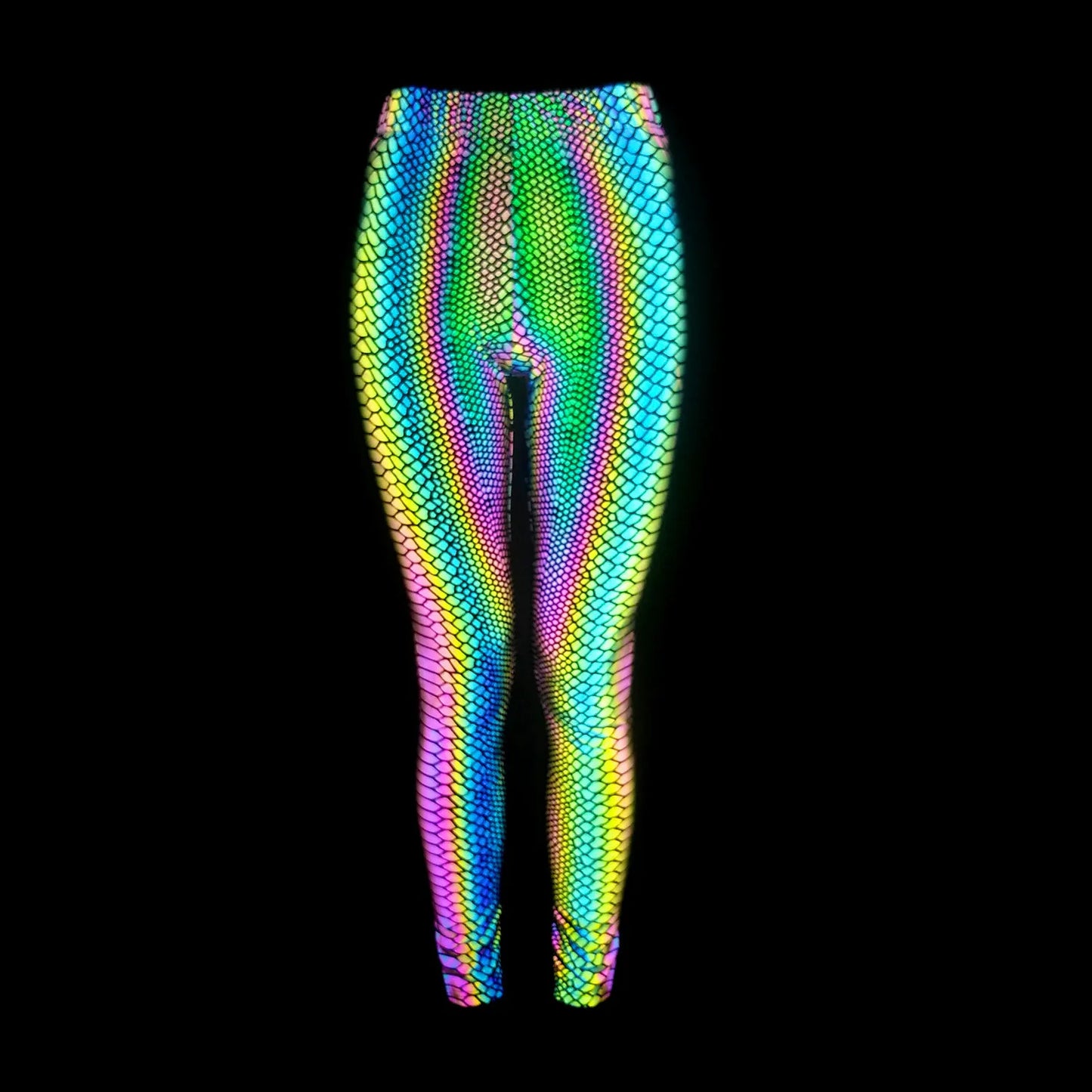 NEW Arrivals Harajuku Japanese Women's Med Waist New Snakeskin Colorful Reflective Ankle Length Leggings Fitness Sports Hip Lift Elastic Pants Night Club Tech-Wear Rave Party Pants