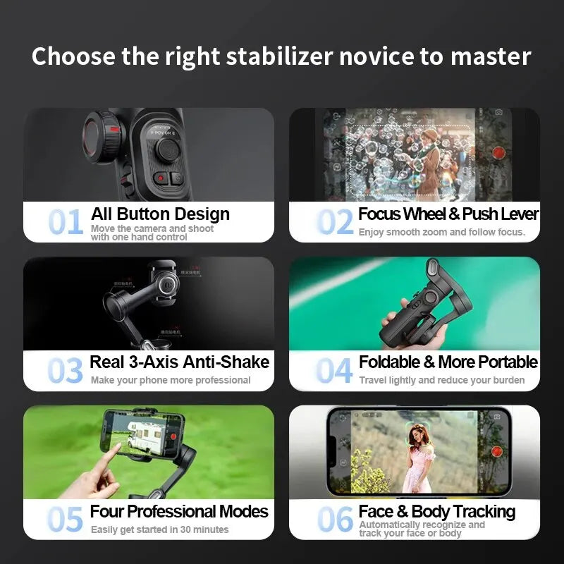 3-Axis Handheld Gimbal Stabilizer Smart XE for Smartphone for iPhone Android AI Face Tracking TikTok Vlog Live Streaming