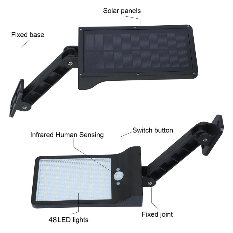 1-2 PCS Set  450 LM 48 LED Solar Power Street Light PIR Motion Sensor Wall Lamp Outdoor Waterproof Remote Control Rotate Bracket Garden Emergency Lights