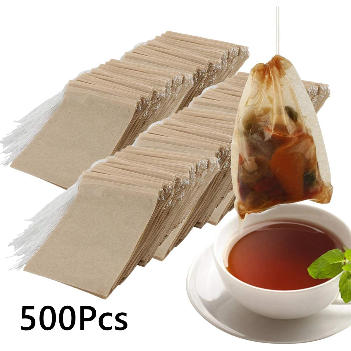 500 PCS Set Pack Tea Bags for Loose Leaf Tea Disposable Tea Bags Empty Tea Bags with Drawstring Natural Wood Pulp Tea Filter Infuser