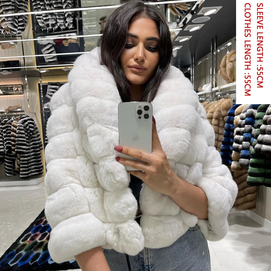 NEW Arrivals XS-4XL 6 Colors Winter Real Rabbit Fur Coat Women Real Fur Coat Female Luxury Natural Rabbit Fur Coat Best Selling High Quality Chinchilla Colors Girls Winter Fashion Clothing Supplies