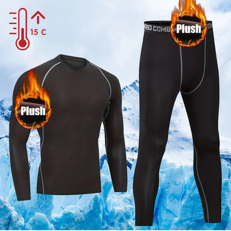 NEW Arrivals S-4XL Plus Size Men's Thermal Underwear Set, Sport Activewear Ski Cycling Morning Running Winter Thermal Base Layer, Tight Long Sleeves and Round Neck,  Outdoor Thermal Suit