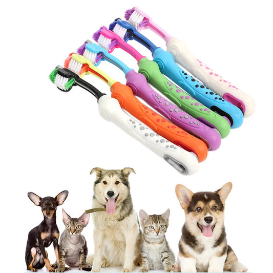 NEW Three Sided 5 Colors Pet Toothbrush Multi-Angle Toothbrush Cleaning Dog Cat Brush Bad Breath Pet Dental Care Cat Cleaning Mouth Hygiene Accessories Pets Supplies