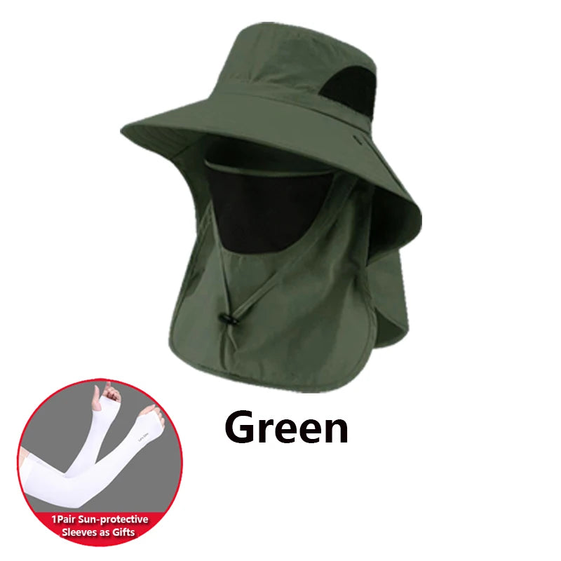 2 PCS Set Summer Sun Hats UV Protection Outdoor Beach Camping Hunting Fishing Cap For Men Women Hiking Camping Visor Bucket Hat Neck Flap Fisherman Hat