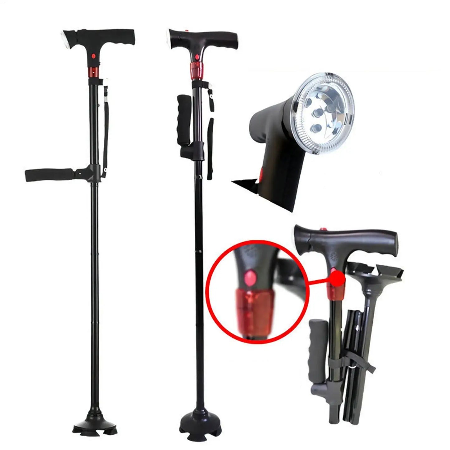 Collapsible Telescopic Anti Slip Smart Cane Elder Cane LED Lights With Emergency SOS Alarm Walking Trusty Sticks Elder Crutches For Mothers The Elder Outdoor Night Hiking Travel Hospital