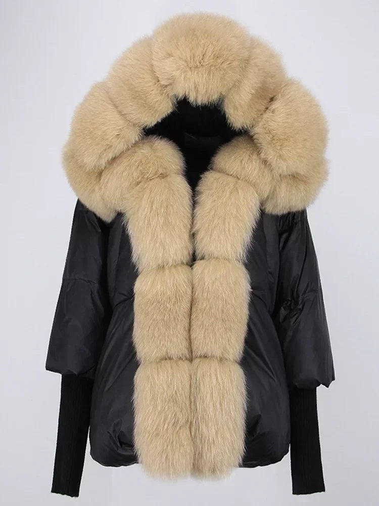 Winter Warm Snow Clothes Supplies Jacket Women Real Fox Fur Collar Hooded Natural Thick Warm Loose Oversize Duck Down Coat Streetwear Outerwear Female Girls Luxury Winter Fashion Clothing Products