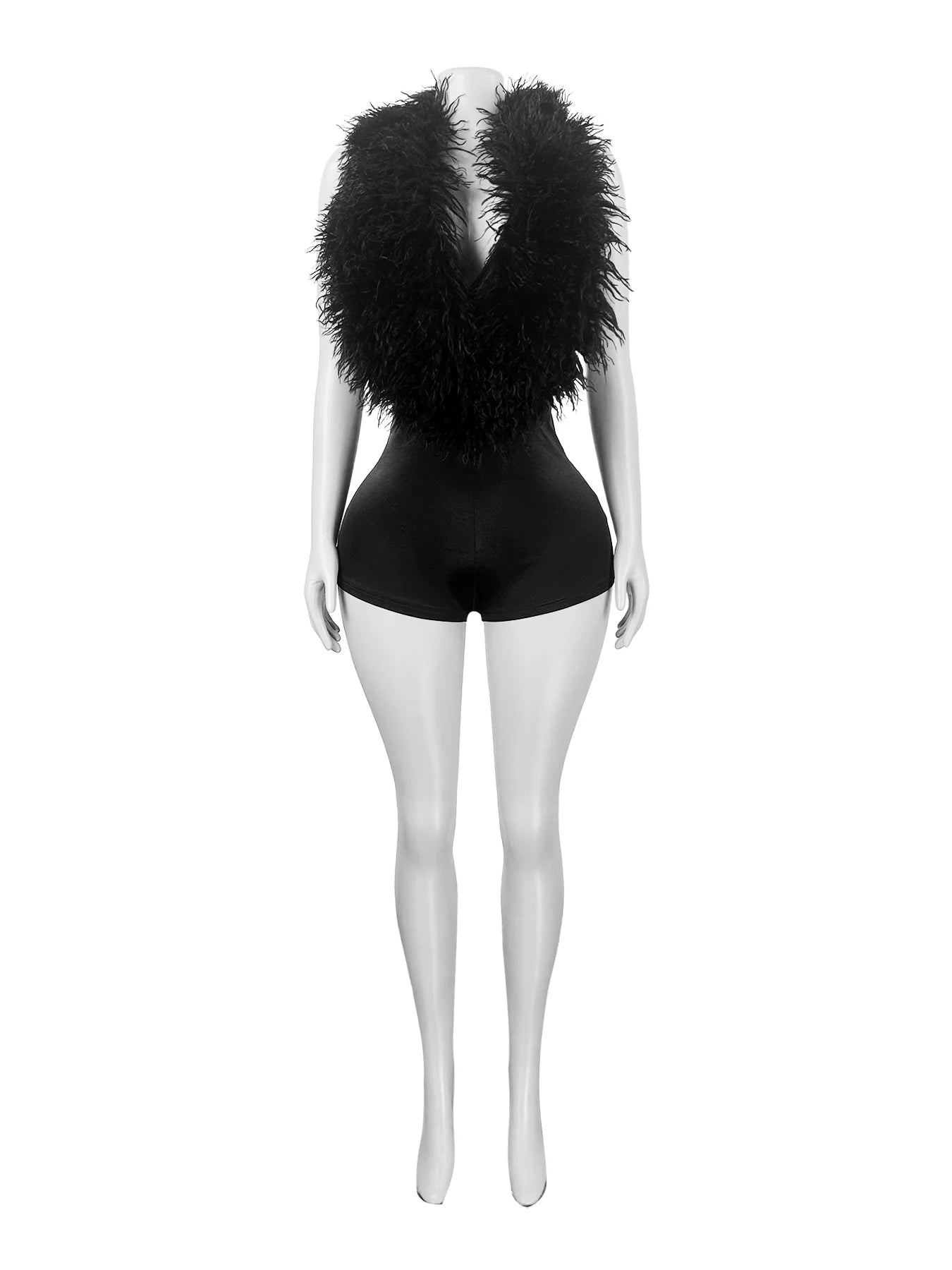S-2XL UK Plus Size 4 Colors Halter Fur Playsuit Women Sexy Backless Deep V-Neck Summer Hipster Tight Stretch Activity Street Luxury Shorts Romper