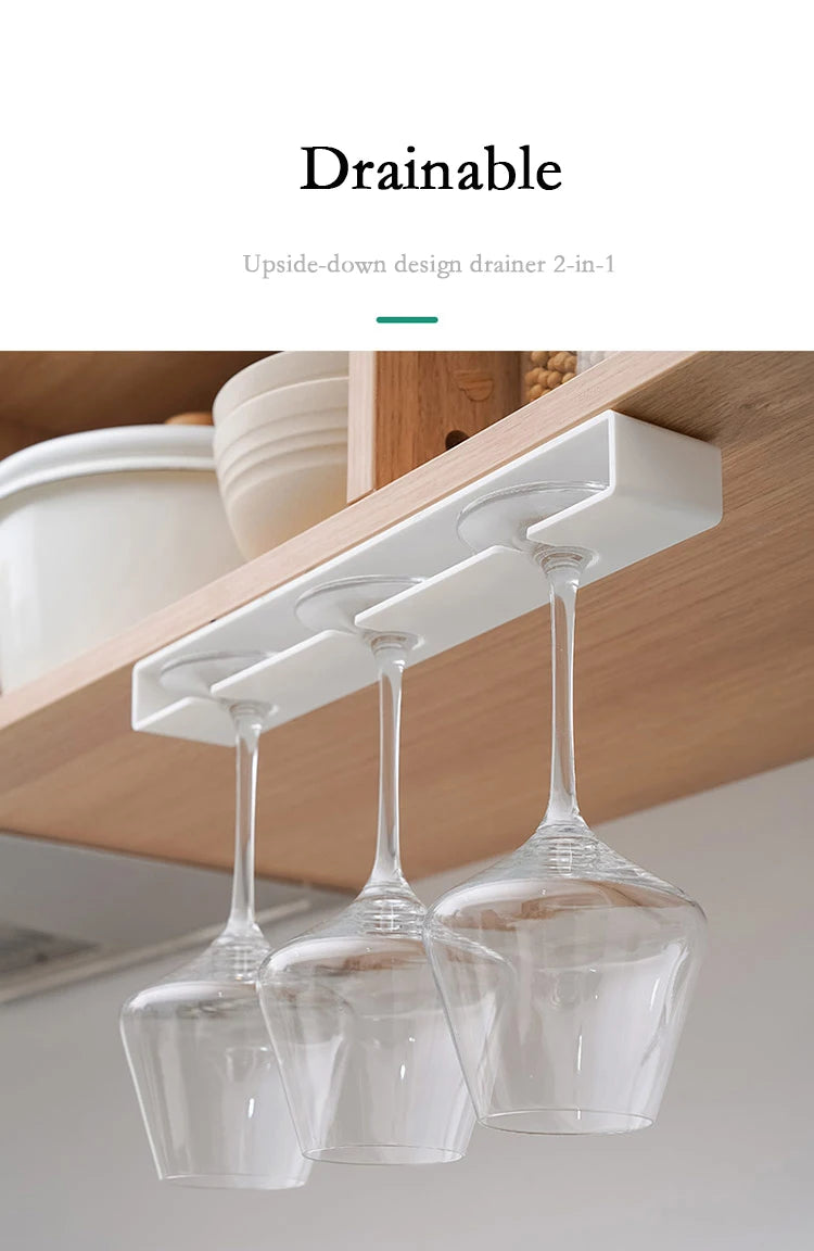 2 PCS Set Black/White Color Wine Glass Holder Hanging Wine Glass Holder Under Shelf Plastic Stemware Rack Glassware Drying Storage Hanger For Kitchen Bar