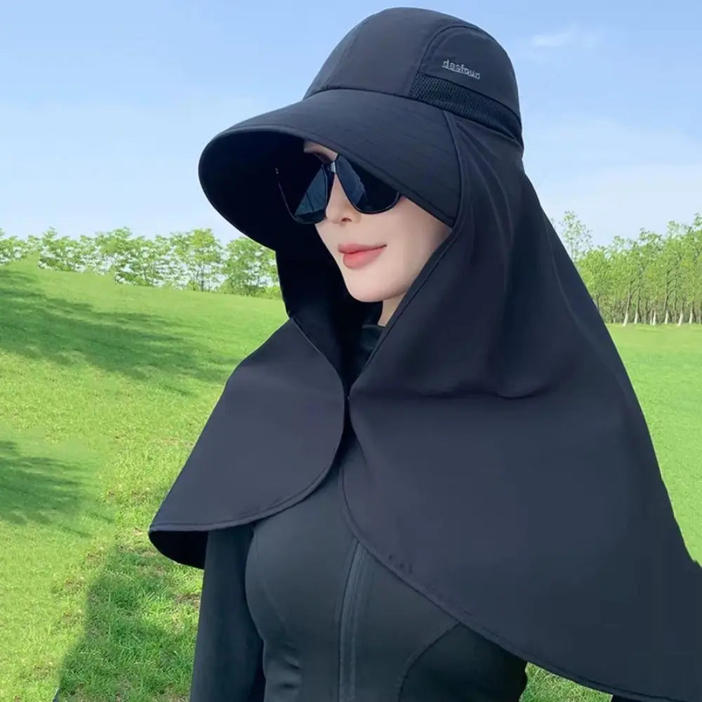 5 Colors Full Face UV Protection Fashion Wide Brim Shawl Fisherman Hat Detachable Mask Sunscreen Beach Hiking Bucket Hat Visors Ponytail Cap Mountaineering Hat Summer Apparel Accessories
