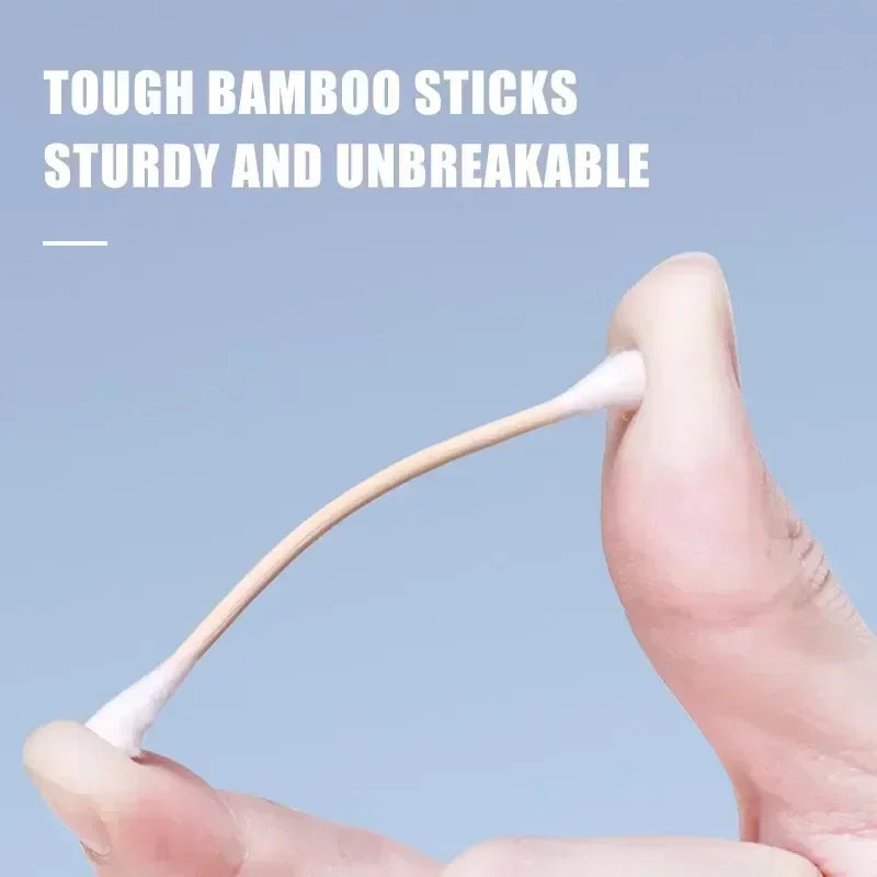 500 PCS Set Bamboo Cotton Swabs with Wooden Sticks, Double Round Tips, Biodegradable Cotton Buds Multi-Purposes Cleaning Hygiene Supplies
