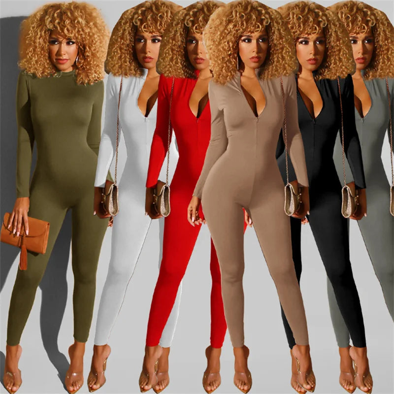 NEW Arrivals 6 Colors Casual Sporty Solid Bodycon Jumpsuit Women Outfits Long Sleeve Fitness Work Out Skinny Rompers Elastic Overalls for Women Jogger