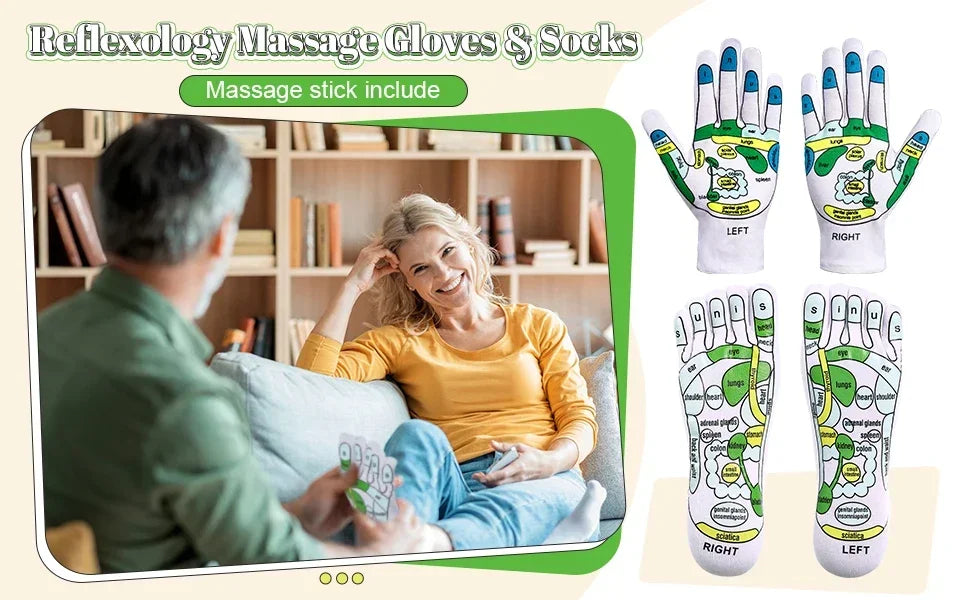 Acupressure Reflexology Gloves and Socks Set Massage with Point Massager Tools Hand Spa Reflexology Sock Five Toe Separate Socks