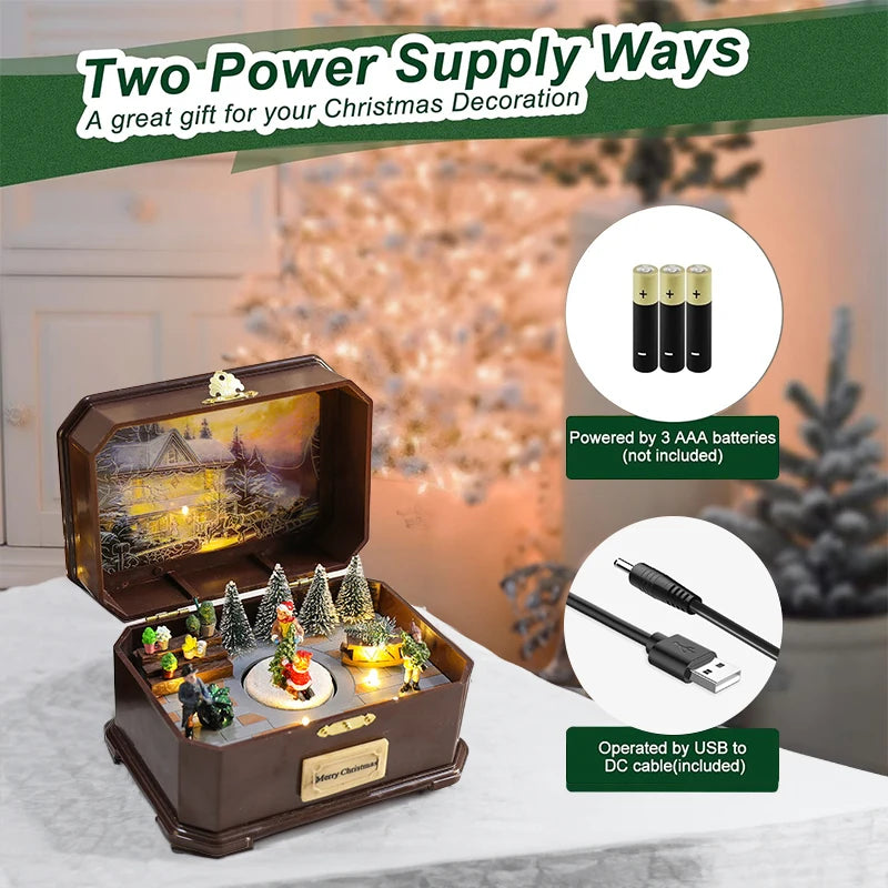New Luminous Christmas Music Box Rotating Music Box Xmas Santa Claus  Train Ornaments Ideal Christmas Gift for Kids Girlfriend