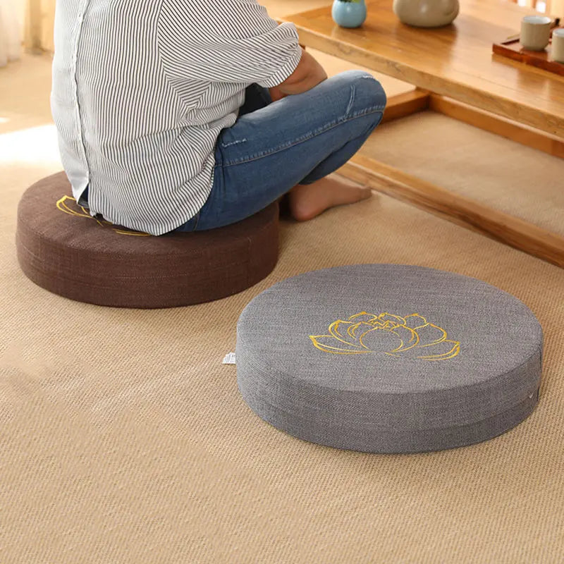 40X6cm Yoga Meditate Cushion Linen Meditate Backrest Pillow Japanese Tatami Mat Removable and Washable Round Yoga Mat 40X10cm