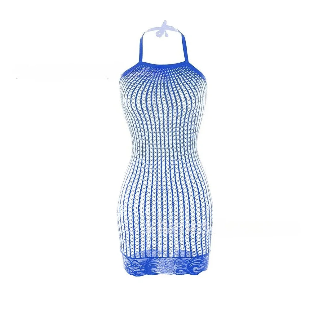10 Colors Women Sexy Fishnet Swimwear Cover Up Without Bikini Hollow Out See Through Bodycon Dress Beachwear Summer Women's Swimwear Dress