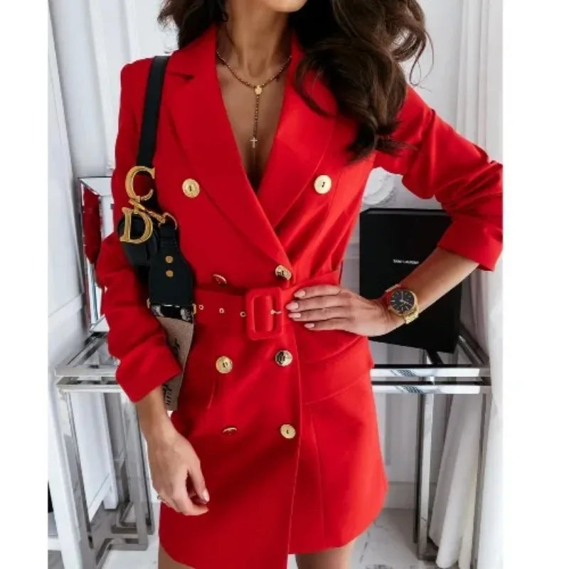 NEW Arrivals S-3XL Red/Black/Khaki/White Double Breasted White Trench Coat Women Winter Vintage Jacket Slim Trench Female Lapel Solid Office Ladies Trench Dress Coat Ladies Luxury Fashion Clothing Supplies