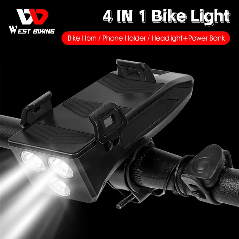 Multifunctional Bike Light Large Capacity 4 In 1 Bicycle Headlight Power Bank With Phone Holder Bike Front Light