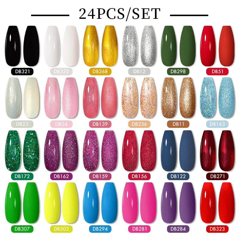 NEW Arrivals 24/40.120PCS Set Colors Gel Nail Polish Set Semi Permanent Hybrid Gel Varnish Set Base Top Coat Soak Off UV LED Nail Gel Kits Manicure Pedicure Accessories Nail Care Tools Sets Cosmetic Supplies