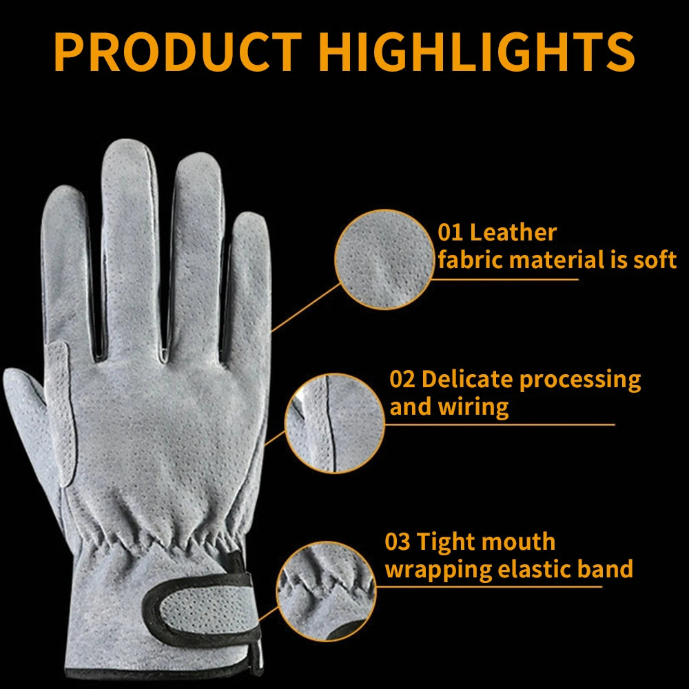 NEW Arrivals Gray Gloves Leather Sports Cycling Multifunction Workers Work Welding Safety Protection Garden Sports Motorcycle Driver Wear-Resistant Wood Cutting