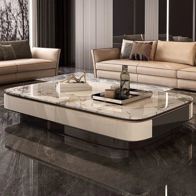 Italian Light Luxury Coffee Tea Table Marble Microcrystalline Stone Large Household Villa Storage Table Home Office Hotels Luxury Furniture Supplies