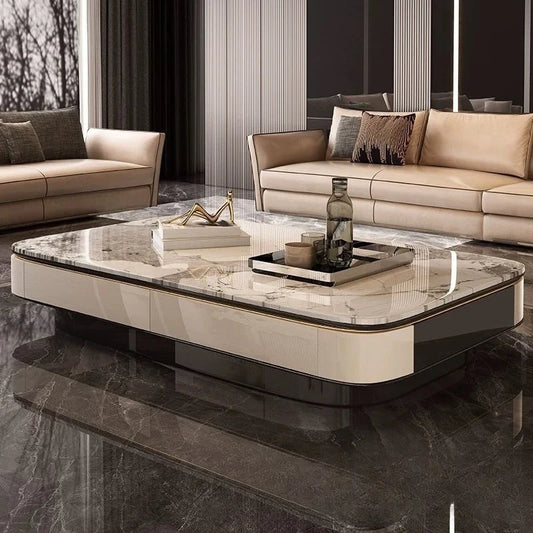 Italian Light Luxury Coffee Tea Table Marble Microcrystalline Stone Large Household Villa Storage Table Home Office Hotels Luxury Furniture Supplies