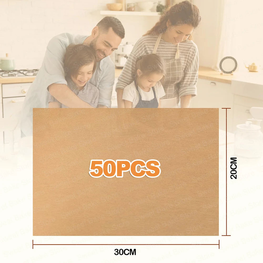 50/100 PCS Set Unbleached Parchment Paper Sheets, Precut Baking Paper | Non-Stick Parchment Paper for Oven, Air Fryer & Wrapping Paper Sheets