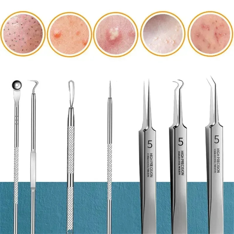 11Pcs Set Acne Pimples Blackhead Remover Clip Ultra-fine Tweezers Black Dots Blackhead Extractor Acne Needle Facial Cleaner Skin Care Tools