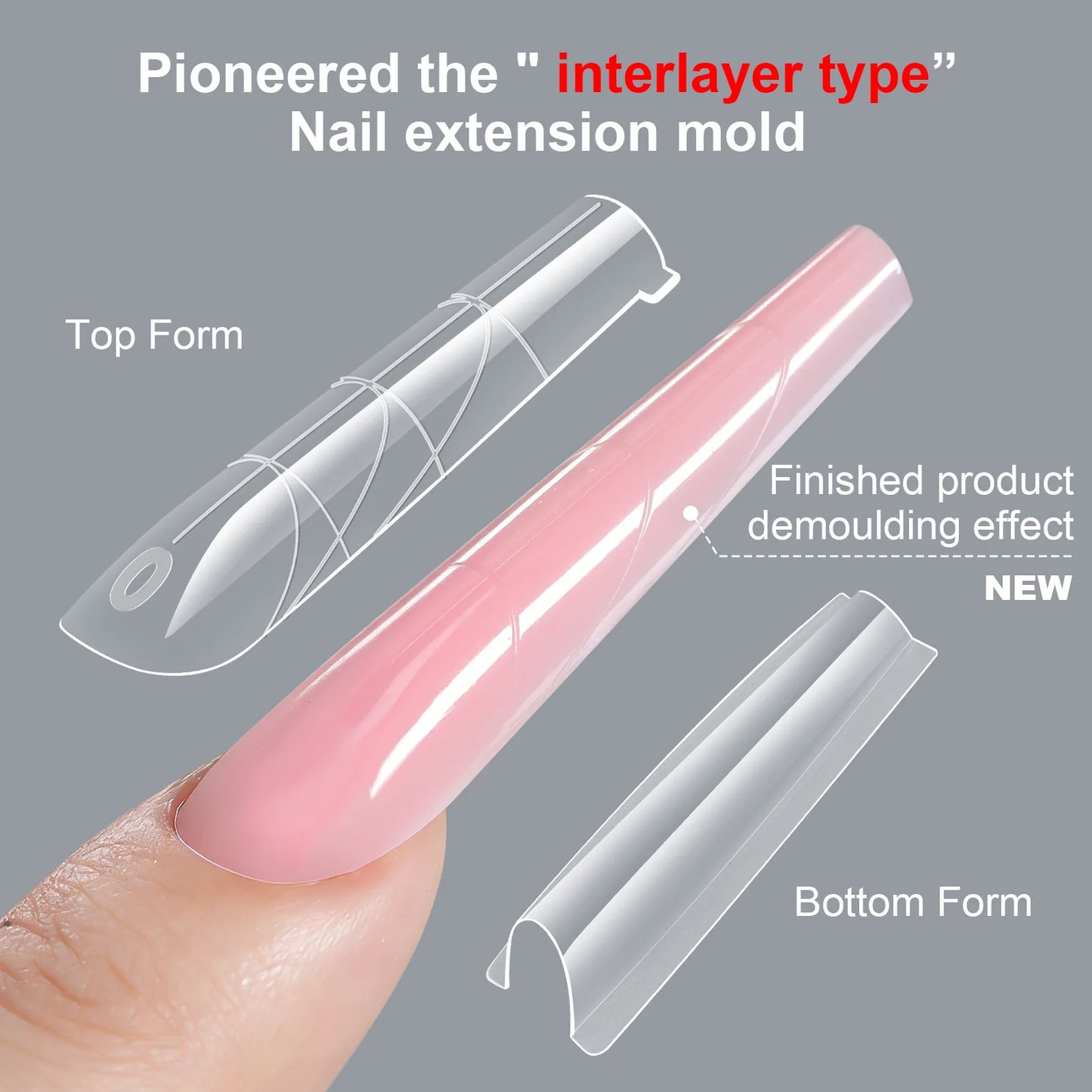 256 PCS Set 16 Size Long Coffin Sandwich Nail Dual Forms Almond Stiletto Square Nail Mold for Quick Nail Extension 16size Sandwich Nails Form