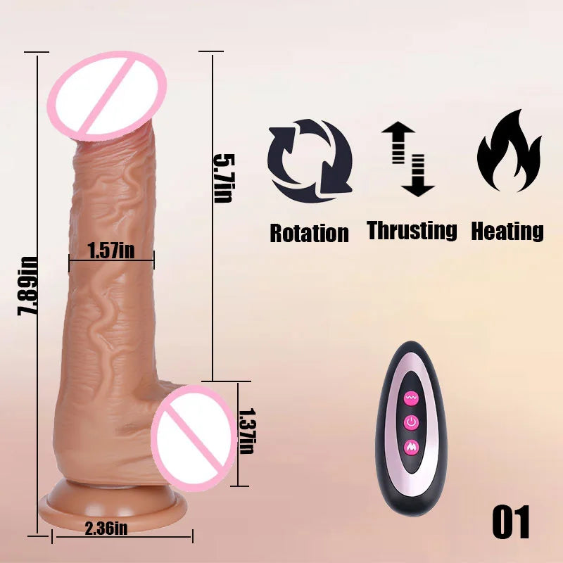 Realistic Large Vibrator Dildo for Women with Heating and Thrusting Functions Realistic Penis Vibrator Anal Plug Penetration