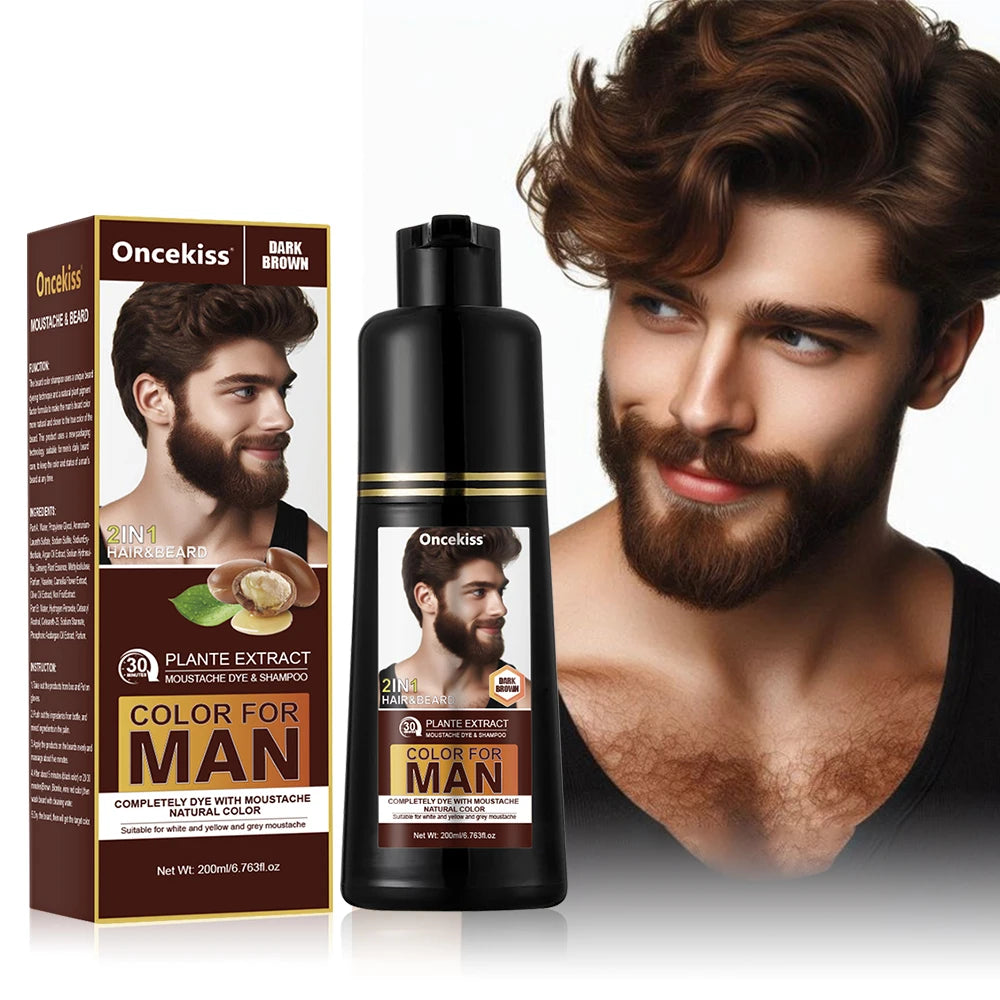 NEW Brown/Black Color Natural Long Lasting 200ml Permanent Beard Dye Shampoo for Men Beard Dying Removal White Gray Beard Hair Men Beard Dye Shampoo Men Grooming Supplies