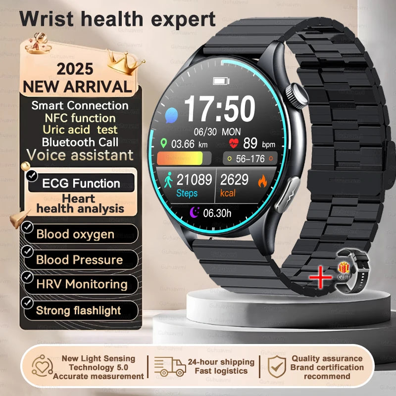 New 1.56 "HD Screen Sapphire Glass Non-Invasive Health Monitoring Smart Watch Laser Measure Blood Fat Uric Acid ECG Smart Watch Women Men Sports Health Care Supplies