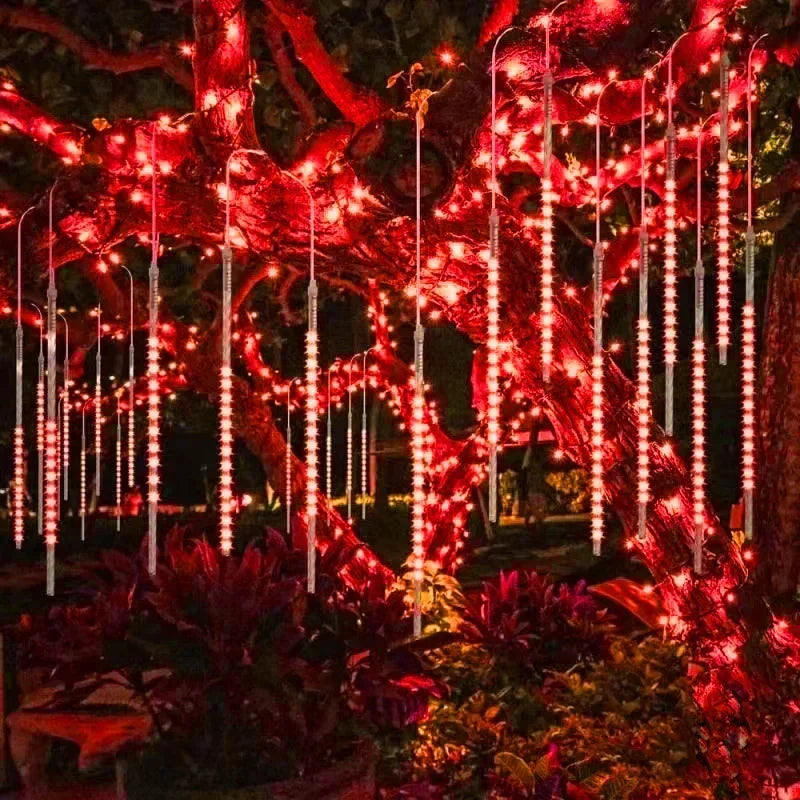 NEW Arrivals LED Lights Stalactites Meteor Shower Rain Lights 2/4Set Falling Rain Fairy String Lights Christmas Holiday Snow Falling Icicle Cascading Light Home Outdoor Decoration Accessories Supplies