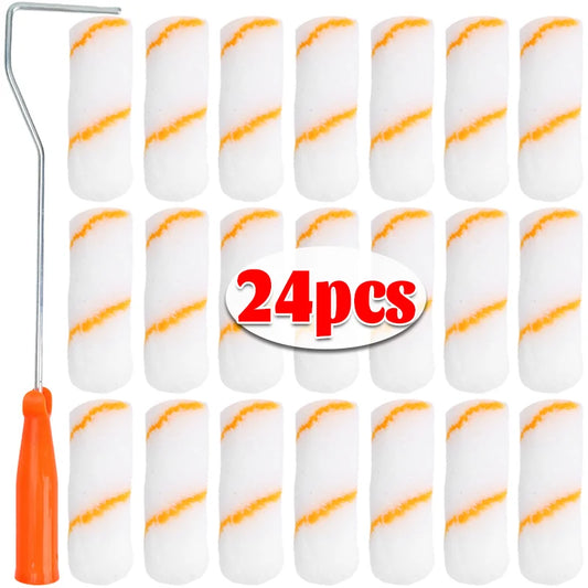NEW Arrivals 24PCS Set Paint Rollers Brush Kit Household Wall Painting Tools Reusable Paint Roller Decorating Brushes for Wall Construction Furniture Home Painting Tools