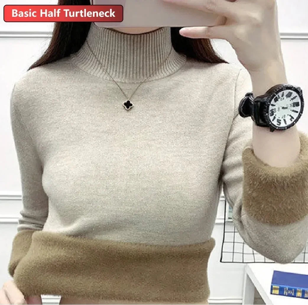 NEW Arrivals Sweater For Women Winter Thicken Turtleneck Slim Knit Pullover New Warm Plush Velvet Lined Knitwear Jumper Tops Casual Female Girls Luxury Fashion Clothing Supplies