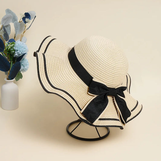 Summer Hats For Women Sun Hat Beach Ladies Fashion Flat Bowknot Panama Lady Casual Sun Hats For Women Straw Hat