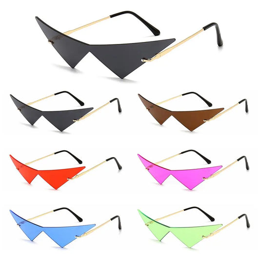 New High Quality Women/Girls  Cool Triangle Sunglasses Fashion Punk Oversized One Piece Rimless Sun Glasses Vintage UV400 Clear Ocean Lens Eyewear Products Accessories
