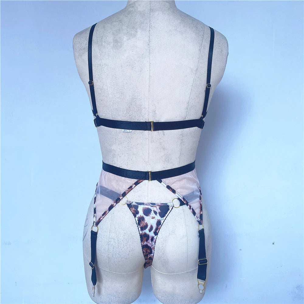 New Arrivals 3-Pieces Set  Leopard Lingerie Set Women Lace Patchwork Erotic Set Ladies Sexy Brief Underwear Set Supplies Female Sexy Lingerie Underwear Fashion Clothing Products