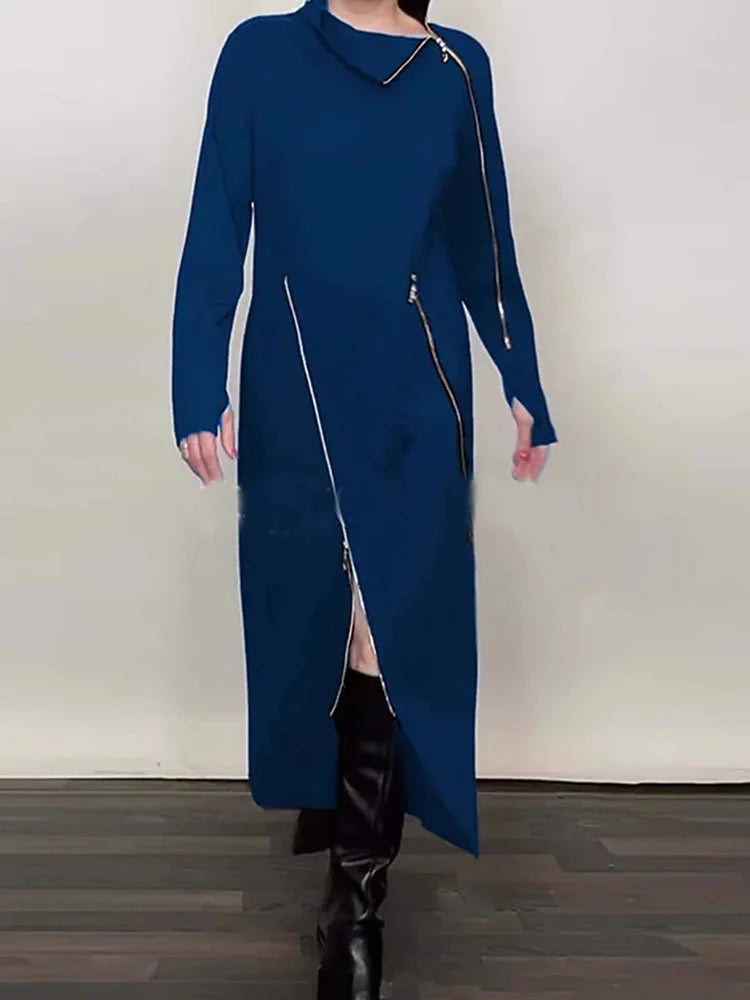 NEW Arrivals S-3XL Long Sleeve Autumn Zipper Party Dress,Spring Women Female Turtleneck Loungewear Maxi Dress, Elegant Patchwork Evening Night Clubwear Streetwear Outfit Girls Ladies Luxury Fashion Clothing Supplies