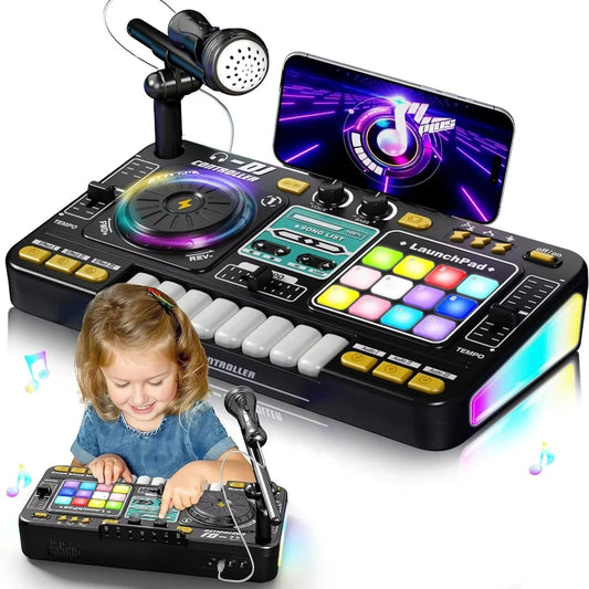 DJ Mixing Toys for Children Multi-functional Bluetooth DJ Keyboards Turntable Controller Kids Musical Instrument Educational Toy