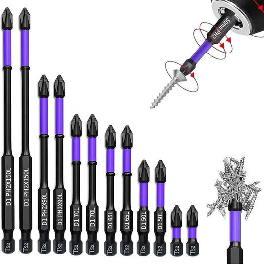 NEW Arrivals 12 Pcs Set Magnetic Screwdriver Bits Non-Slip Shockproof Phillips Impact Bits Hex Shank Alloy Steel Bits Suitable for Power Tools