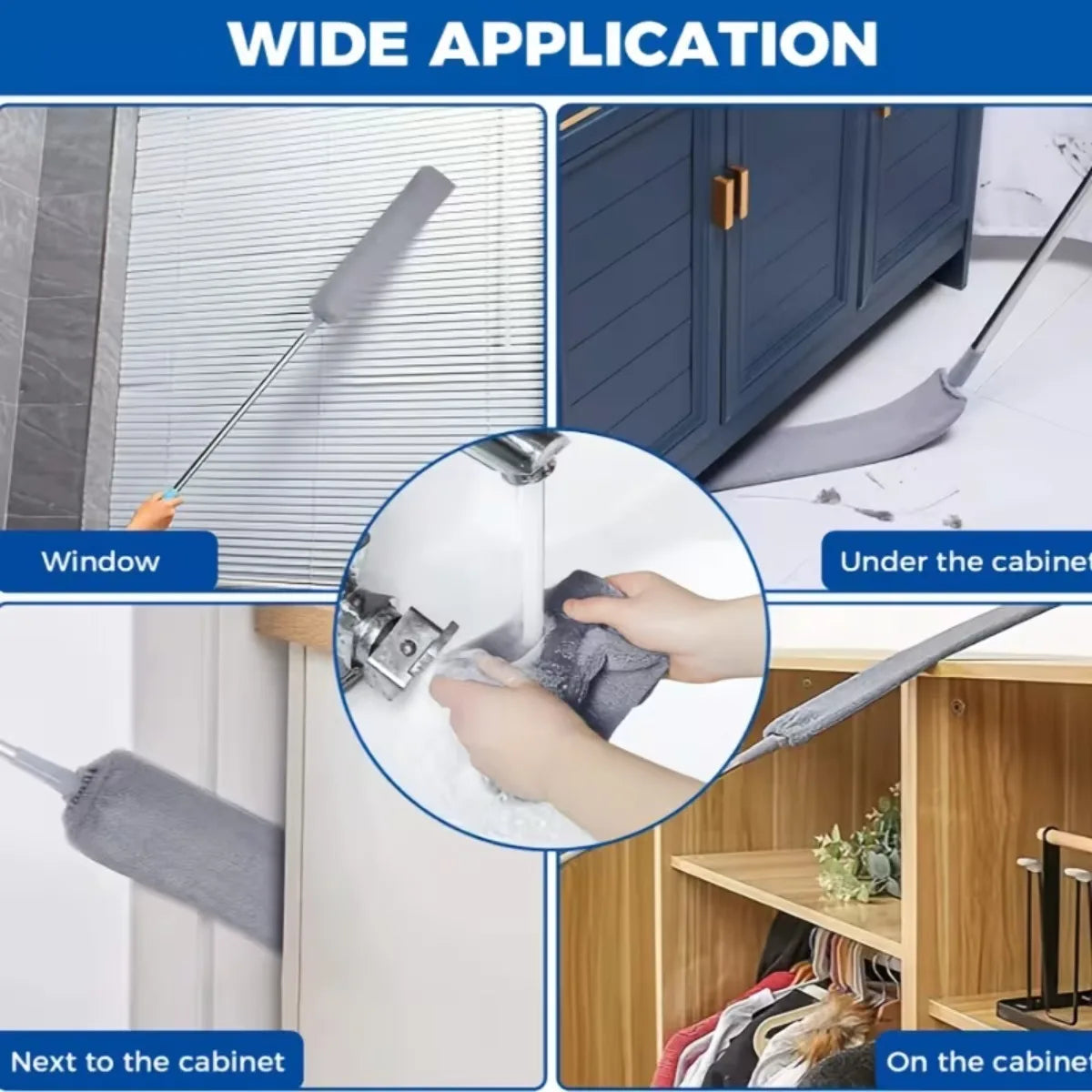 5 PCS Set Microfiber Duster Kit with Extension Pole Retractable for Ceilings Fans Blinds Car Furniture Cobweb Cleaning Household Duster Home Office Cleaning Supplies