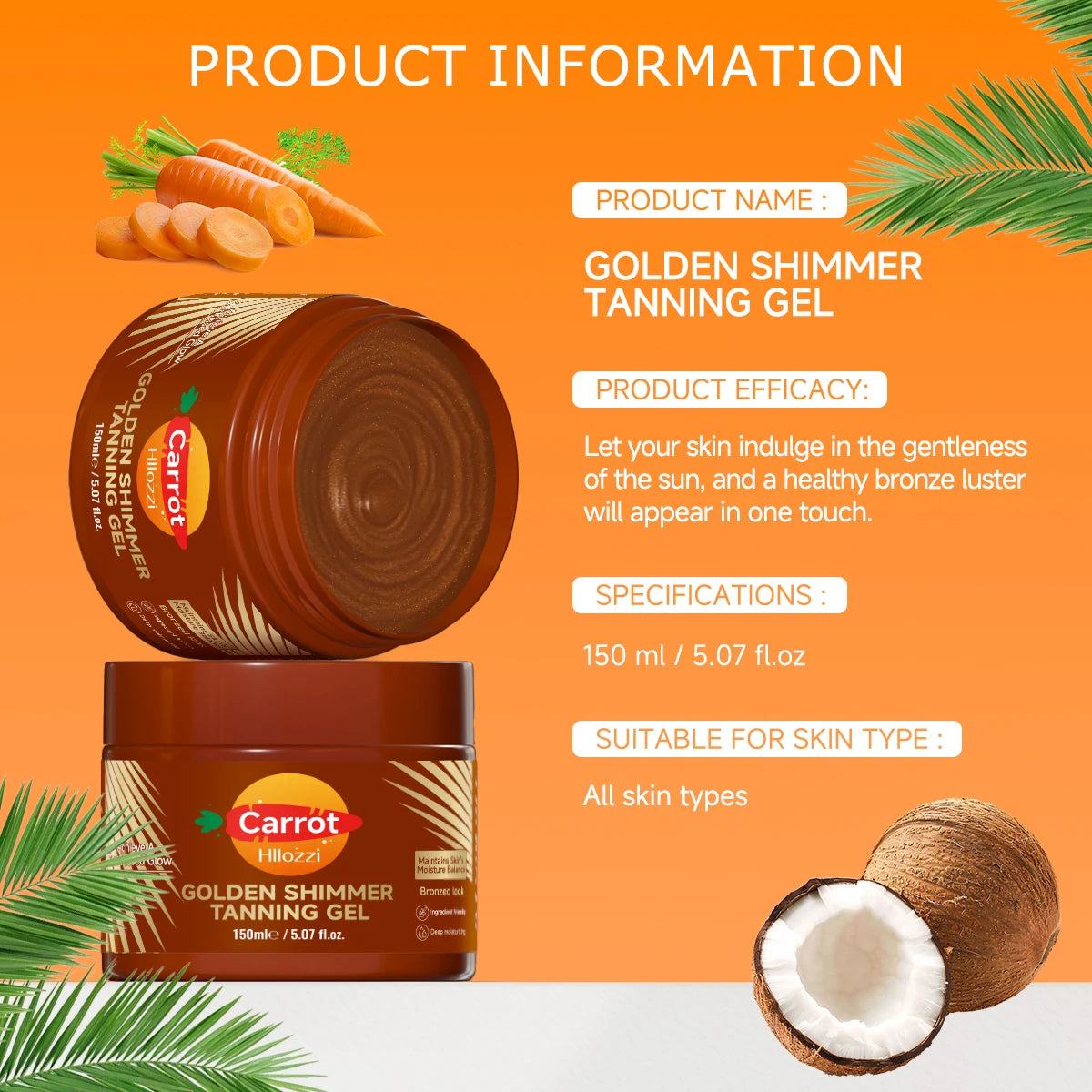 150ml-5.07fl.Oz Carrot Gold Flash Intense Tanning Gel  Accelerates tanning | Non-Greasy Waterproof Rich in Carrot Vitamin E Beach Sun Protection Women Skin Care Supplies Korean Products