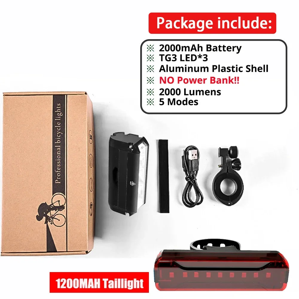 Full Set 8000mAh + Power Bank 10000LM Bicycle Light 500M Lighting Distance Front Bike Light Waterproof 8000mah 5*P90 Flashlight USB Charging MTB Road Cycling Lamp Accessories Sports Supplies