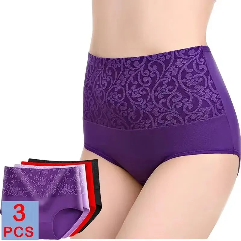 NEW Arrivals 3 PCS Set L-2XL Plus Size High Waist Lace Jacquard Women's Briefs Comfy Breathable Stretchy Intimates Women's Panties Fashion Sexy Female Underwear Pregnancy Clothing Supplies
