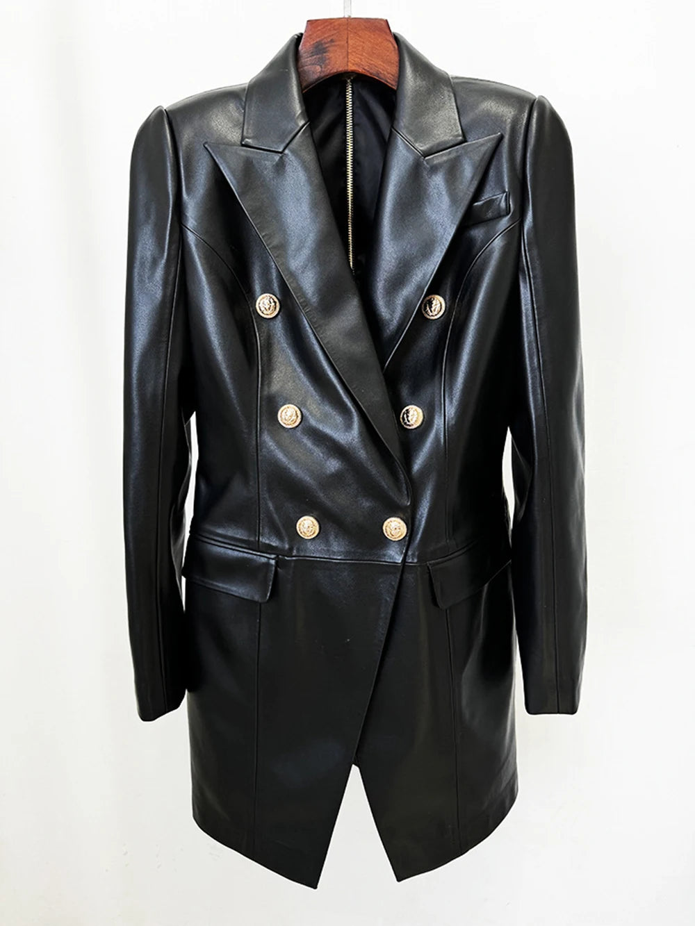 NEW Arrivals S-2XL Luxury Fashion New Slim Double Breasted Leather Suit Short Dress Elegant Women's Long Sleeve Blazer Dress