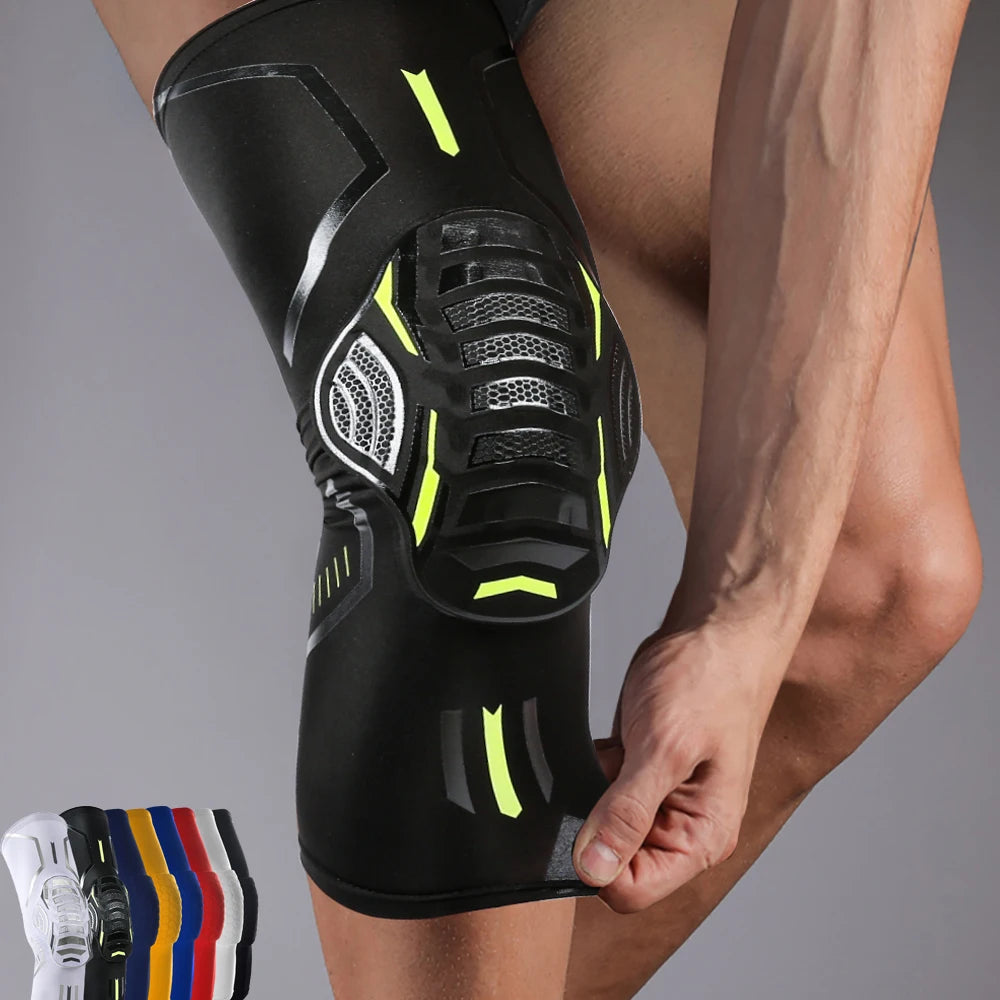 2 PCS Set Blue/Black/White/Red Color Breathable Absorb Sweat Outdoor Running Cycling Tennis Basketball Knee Pad Honeycomb Shockproof Long Leg Sleeves Knee Brace Football Sports Knee Guard