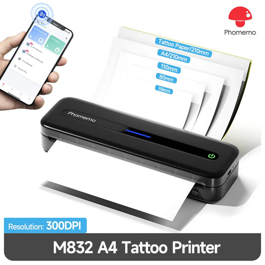 Original PHOMEMO Inkless Printer M832 Portable Printer Wireless Bluetooth Thermal Printer Support Letter A4 5-Size Thermal Paper Mobile Photos Document Office Business Printer