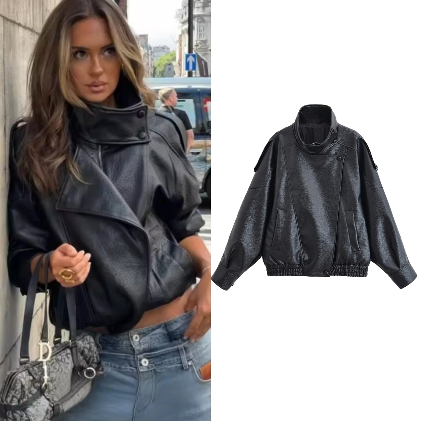 UK Size Black/Brown/Claret Color Women's Jacket  New Black Long Sleeve Pebble PU Leather Jacket Motorcycle Style Personality Fashion Women Winter Outwear Jacket