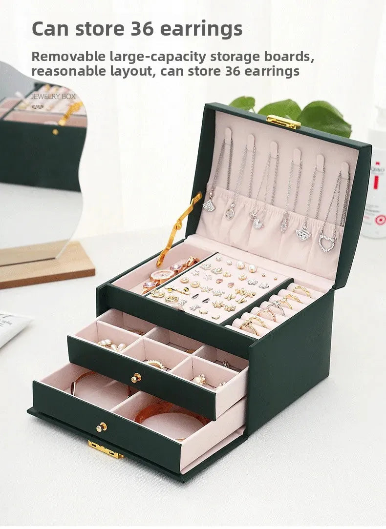 NEW Arrivals Simple Leather Jewelry Luxury Box with Lock Drawers Storage for Earrings And Accessories Secure And Stylish Organizer