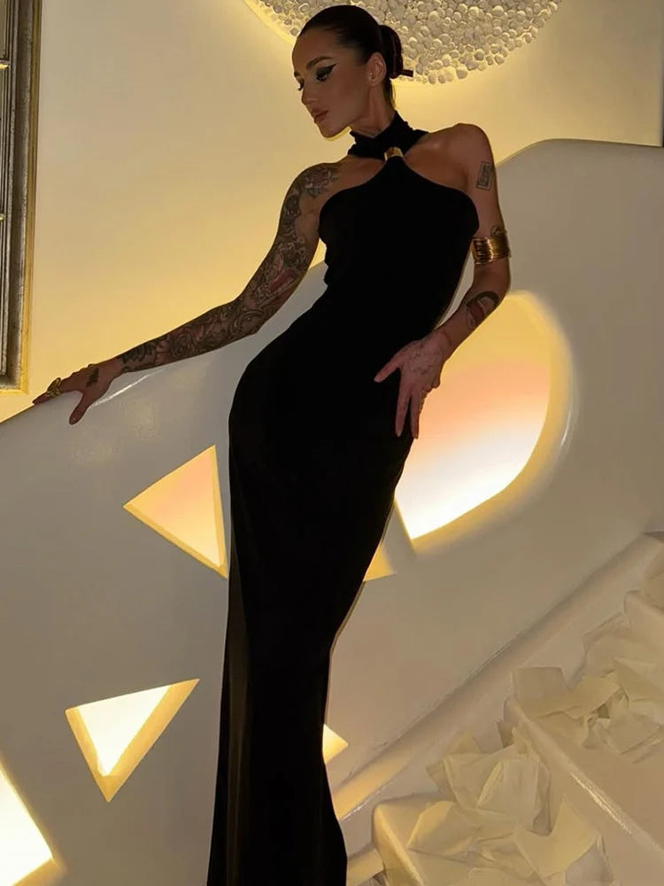 NEW Arrivals UK Size Black/White Color Turtleneck Off-shoulder Sexy Knit Maxi Dress For Women Gown Metal Buckle Strapless Sleeveless High Waist Knitted Dress